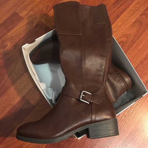 croft & barrow Shoes - Riding Brown Tall Boots w/ Buckles - Wide Calf 9.5M